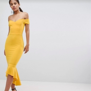 Off Shoulder Ruffle Midi Dress‎